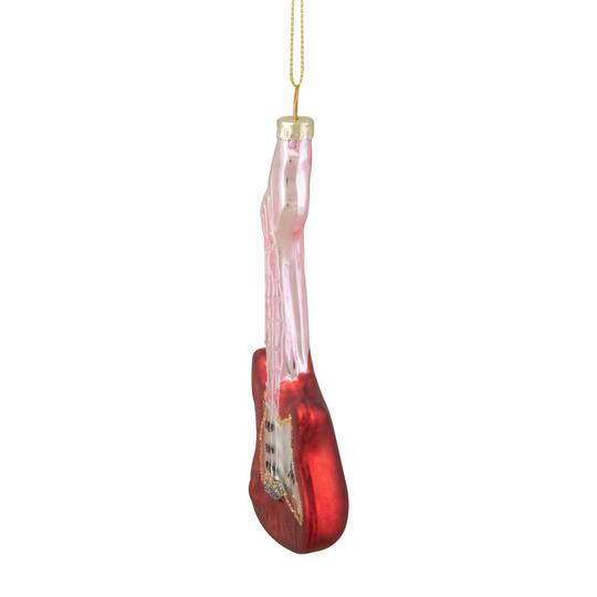 Red & Silver Bass Guitar Glass Ornament
